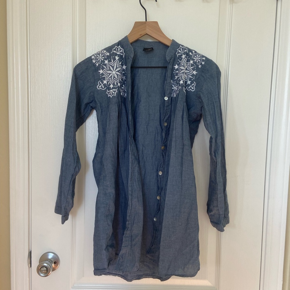 Embroidered Blue Button Down Shirt